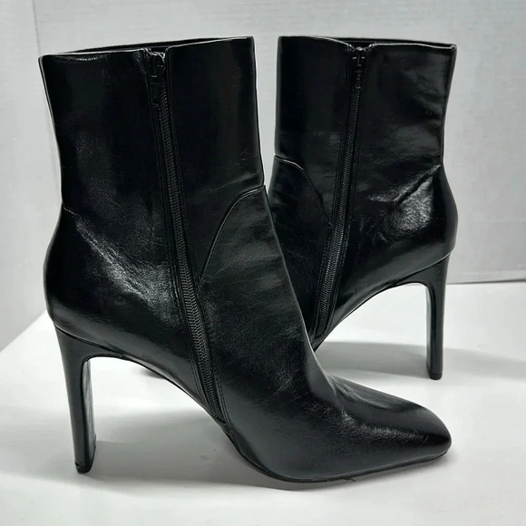 Asos Boots High Heel Ankle Booties Square Toe Side Zip Up Leather Black Size 9 - Picture 8 of 11